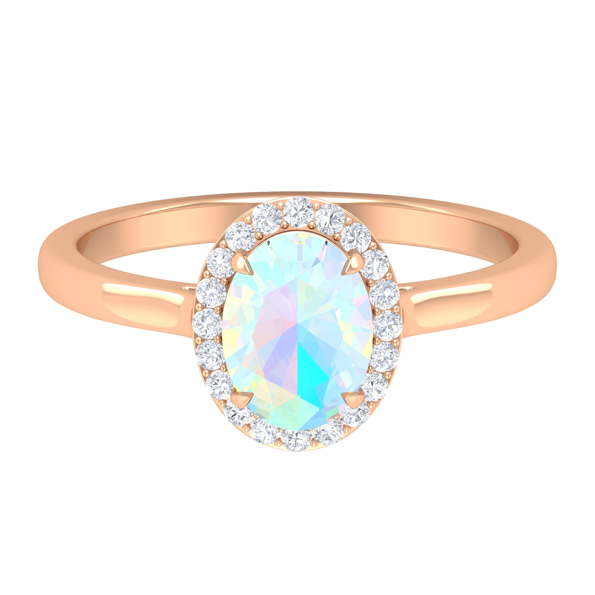 1.50 CT Oval Shape Ethiopian Opal Engagement Ring with Diamond Halo Ethiopian Opal - ( AAA ) - Quality - Rosec Jewels