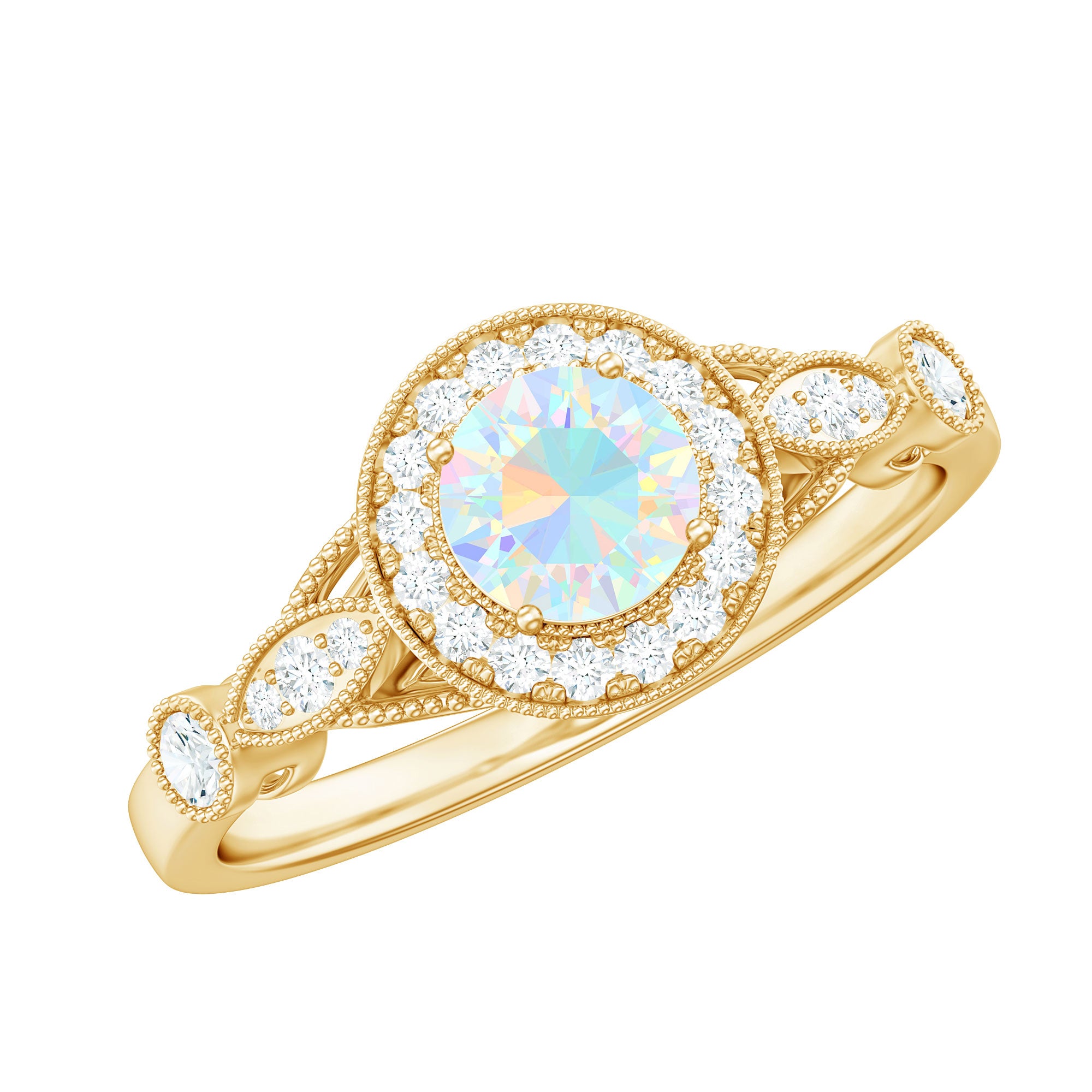 1 CT Antique Ethiopian Opal and Diamond Engagement Ring with Milgrain Details Ethiopian Opal - ( AAA ) - Quality - Rosec Jewels