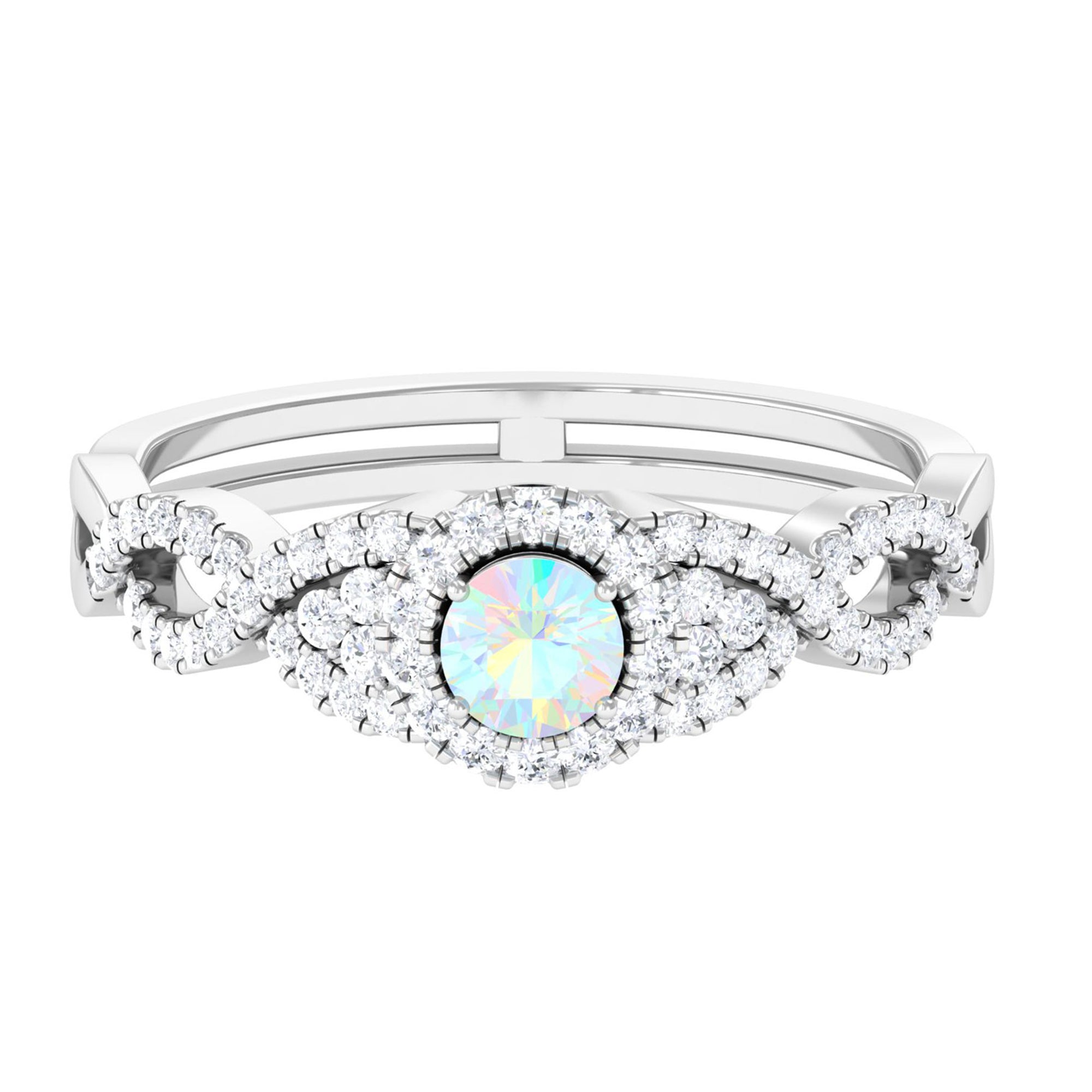 3/4 CT Ethiopian Opal and Diamond Crossover Engagement Ring Ethiopian Opal - ( AAA ) - Quality - Rosec Jewels