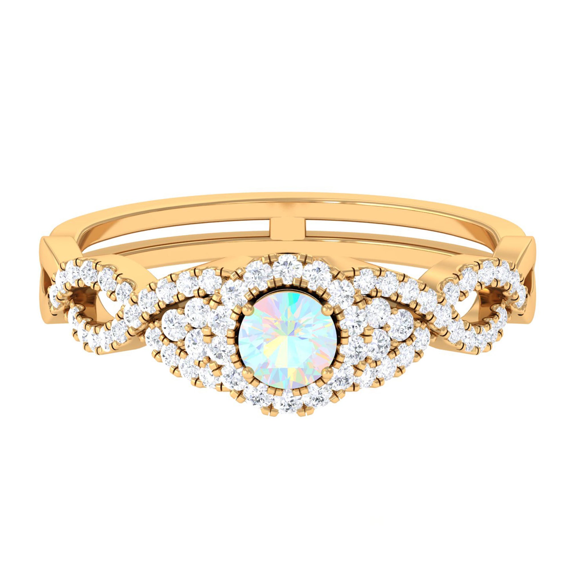 3/4 CT Ethiopian Opal and Diamond Crossover Engagement Ring Ethiopian Opal - ( AAA ) - Quality - Rosec Jewels