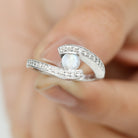 Moonstone Bypass Engagement Ring with Diamond Moonstone - ( AAA ) - Quality - Rosec Jewels