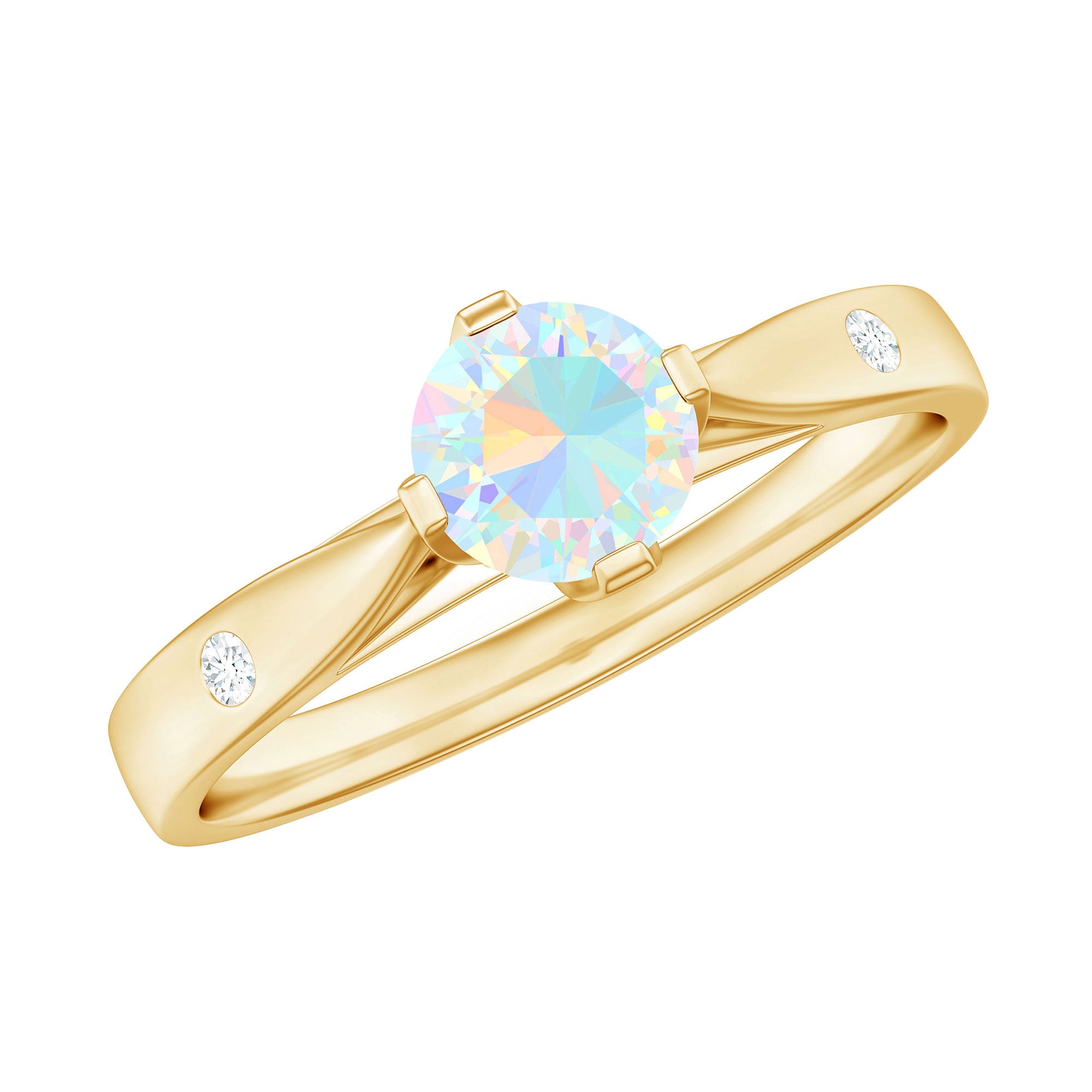 Natural Ethiopian Opal Solitaire Ring with Diamond Ethiopian Opal - ( AAA ) - Quality - Rosec Jewels