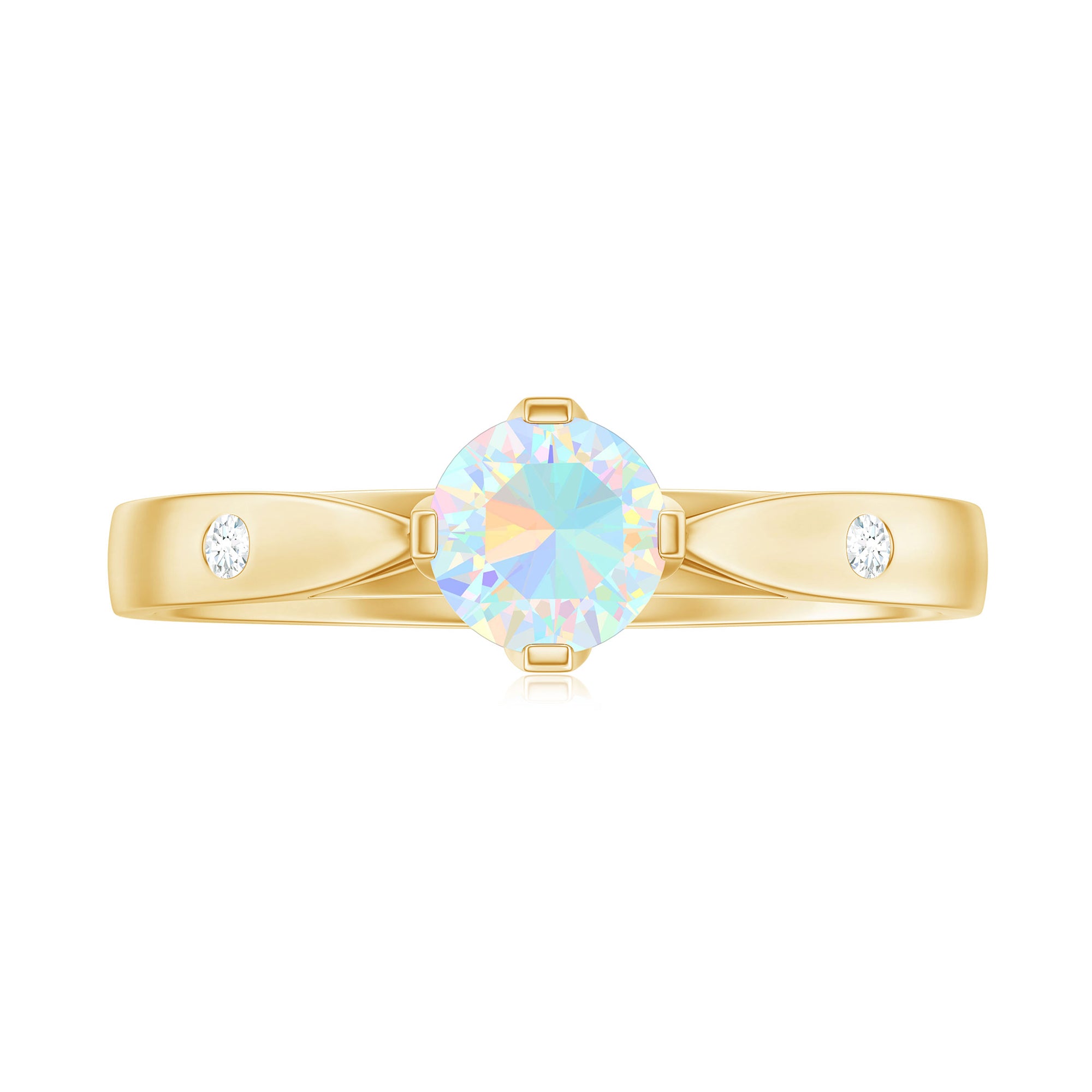 Natural Ethiopian Opal Solitaire Ring with Diamond Ethiopian Opal - ( AAA ) - Quality - Rosec Jewels