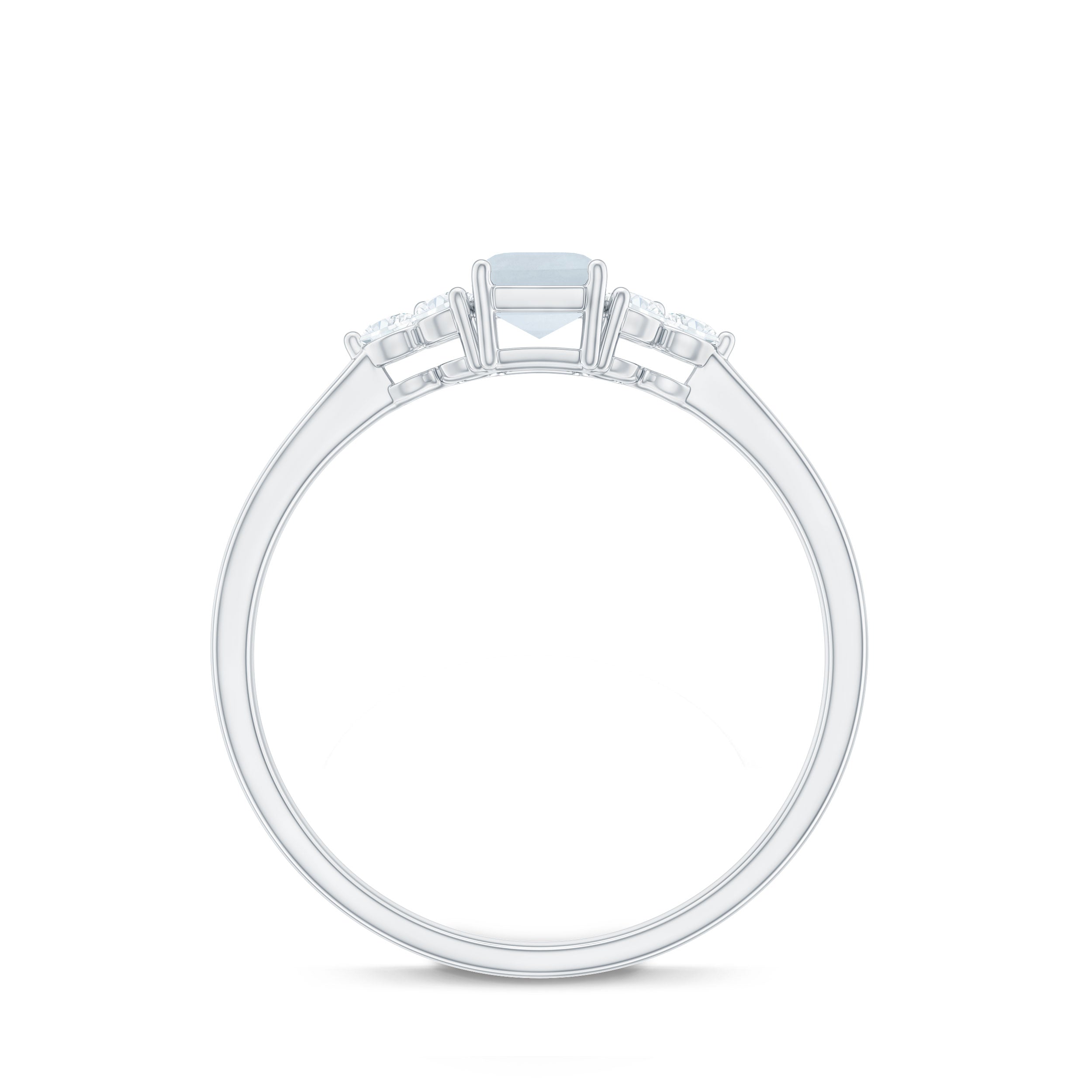 1 CT Octagon Cut Moonstone Solitaire Ring with Diamond Trio Moonstone - ( AAA ) - Quality - Rosec Jewels