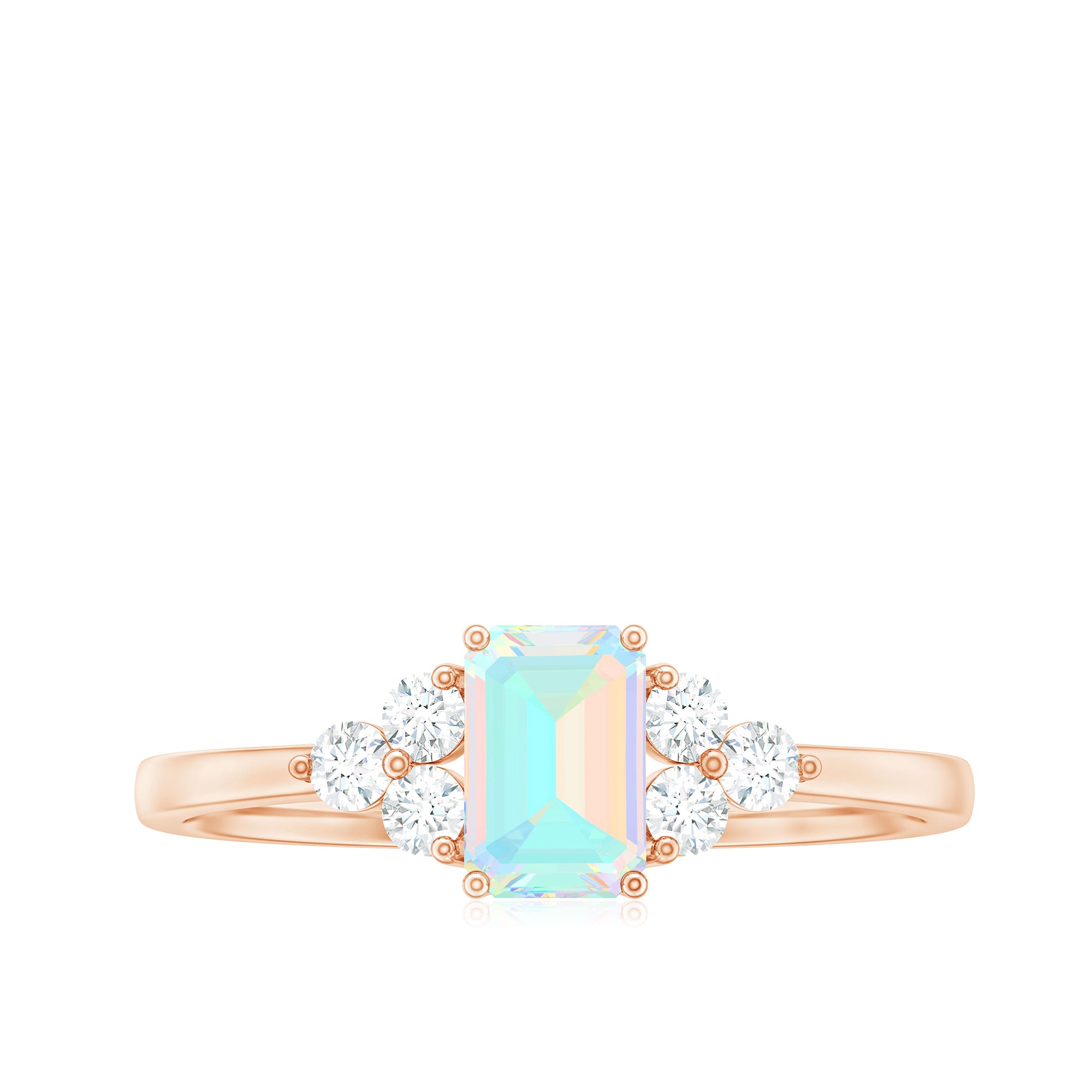 Octagon Cut Ethiopian Opal Solitaire Ring with Diamond Trio Ethiopian Opal - ( AAA ) - Quality - Rosec Jewels