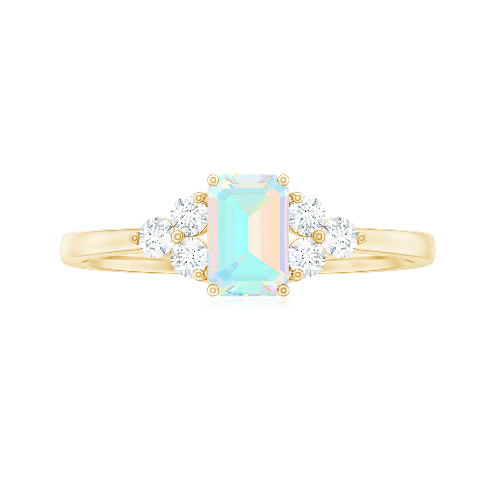 Octagon Cut Ethiopian Opal Solitaire Ring with Diamond Trio Ethiopian Opal - ( AAA ) - Quality - Rosec Jewels