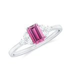 1 CT Octagon Cut Pink Tourmaline Solitaire Ring with Diamond Trio Pink Tourmaline - ( AAA ) - Quality - Rosec Jewels