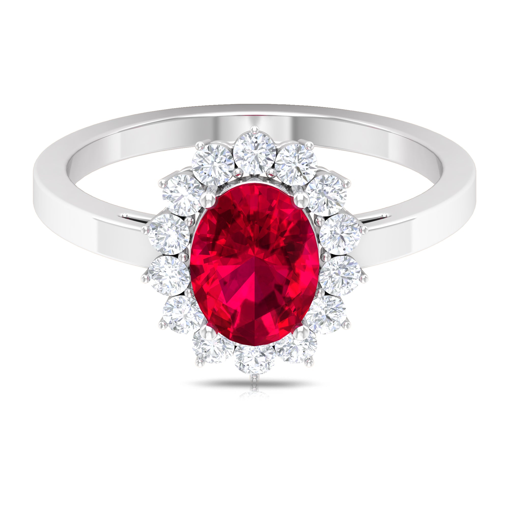 Ruby and Diamond Floral Engagement Ring Ruby - ( AAA ) - Quality - Rosec Jewels