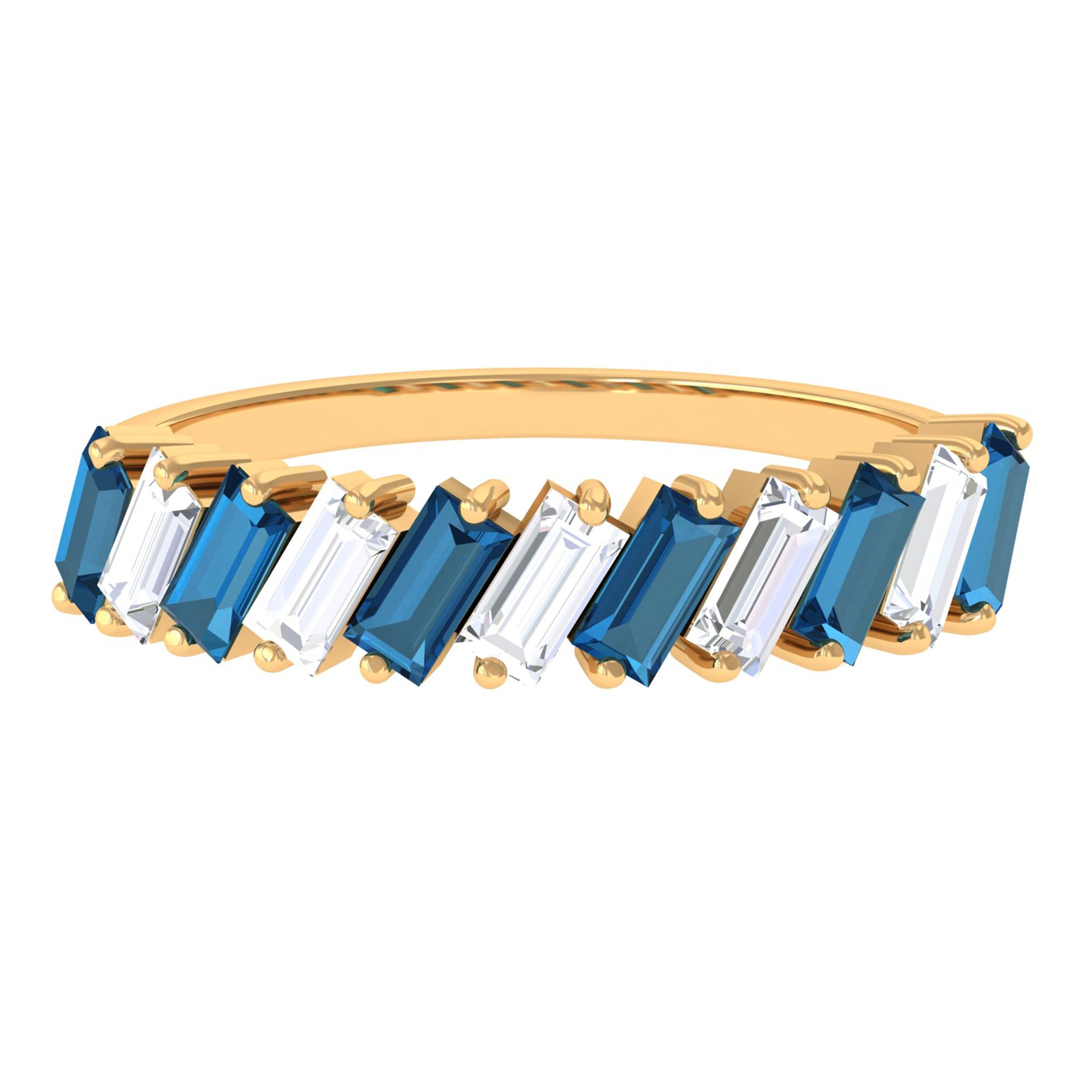 Tilted Baguette Cut London Blue Topaz and Moissanite Half Eternity Ring London Blue Topaz - ( AAA ) - Quality - Rosec Jewels