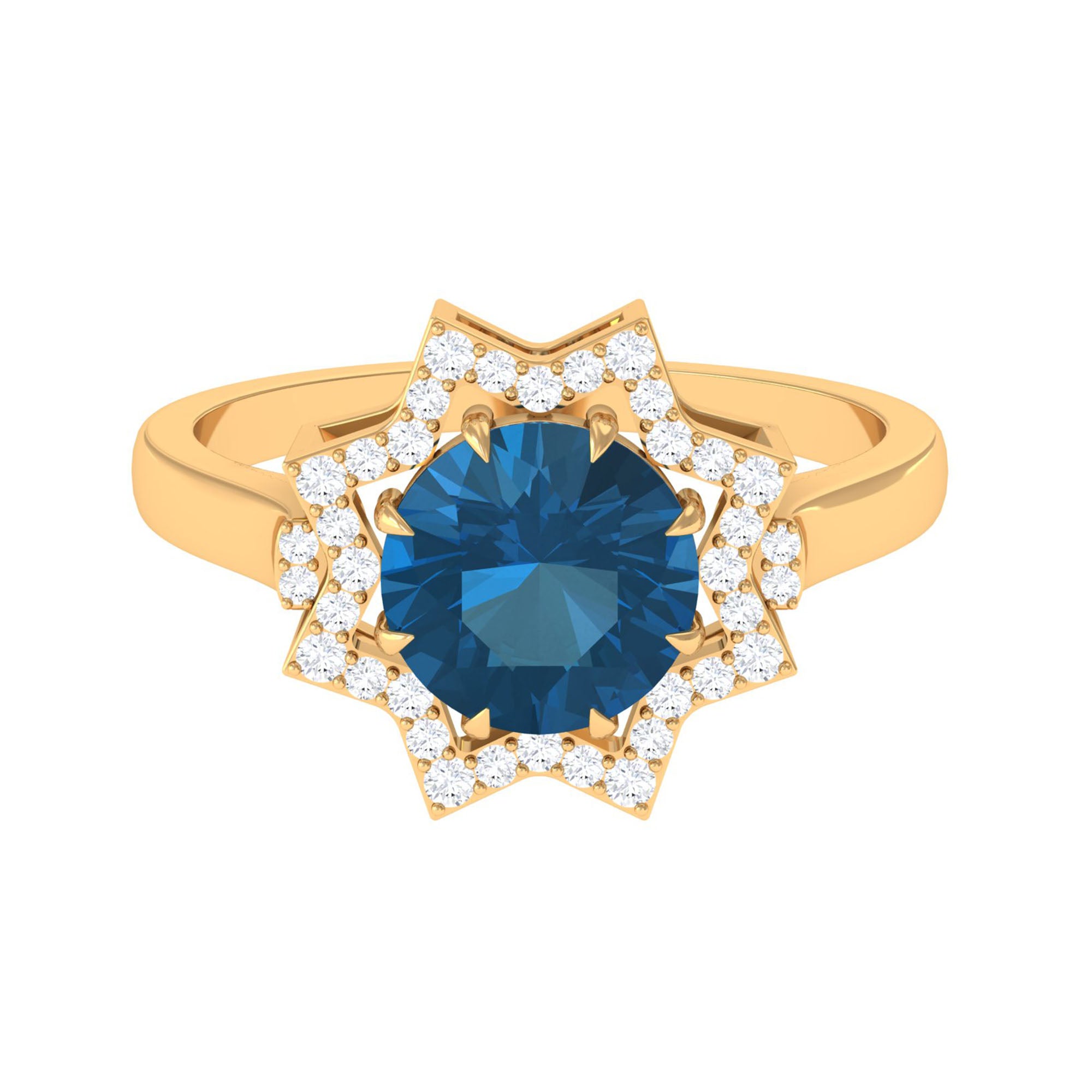 London Blue Topaz Star Shape Engagement Ring with Diamond London Blue Topaz - ( AAA ) - Quality - Rosec Jewels