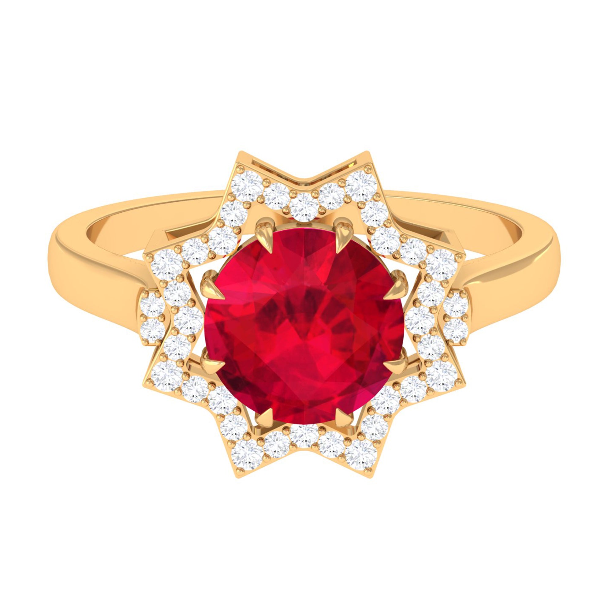 Created Ruby Star Shape Engagement Ring with Diamond Lab Created Ruby - ( AAAA ) - Quality - Rosec Jewels