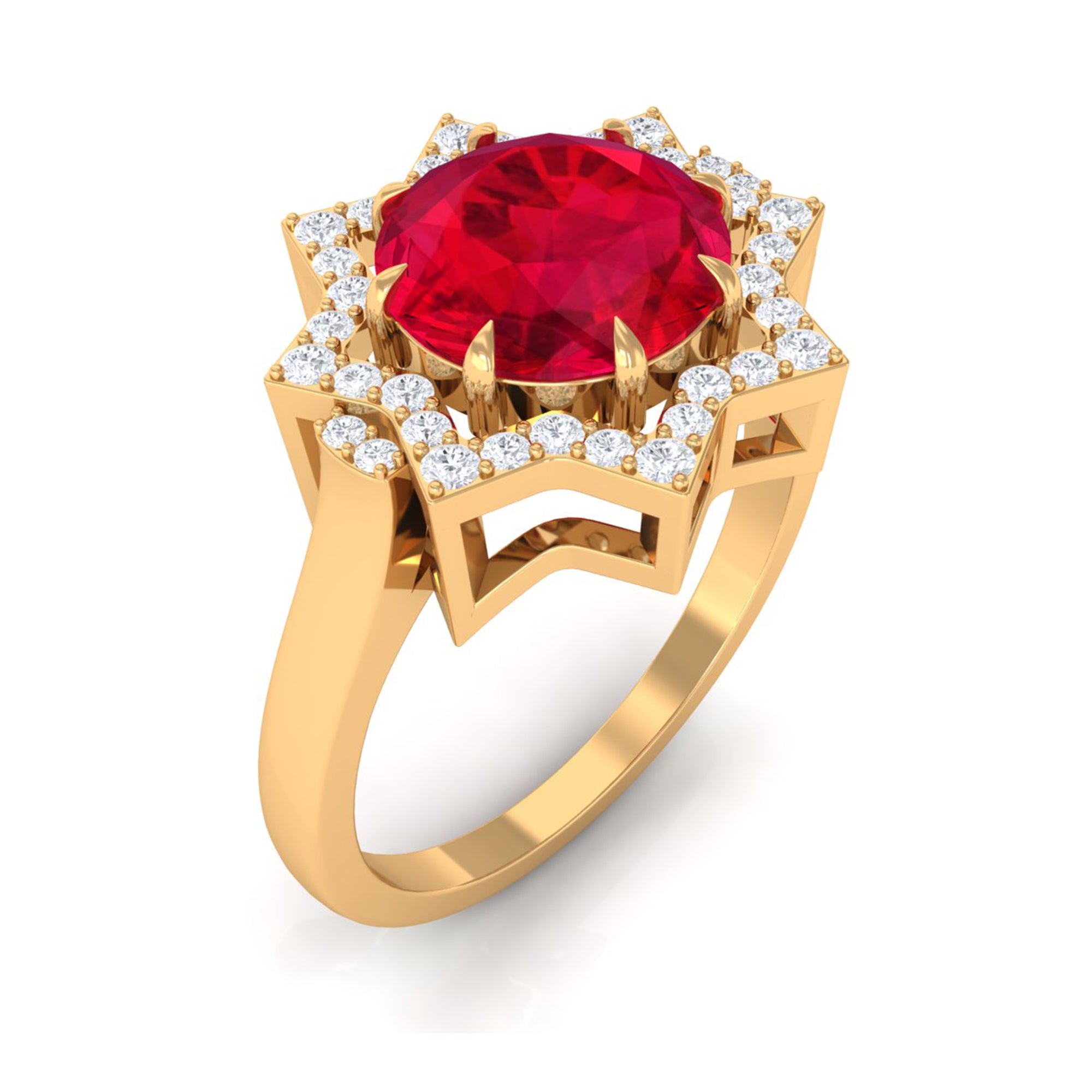 Created Ruby Star Shape Engagement Ring with Diamond Lab Created Ruby - ( AAAA ) - Quality - Rosec Jewels