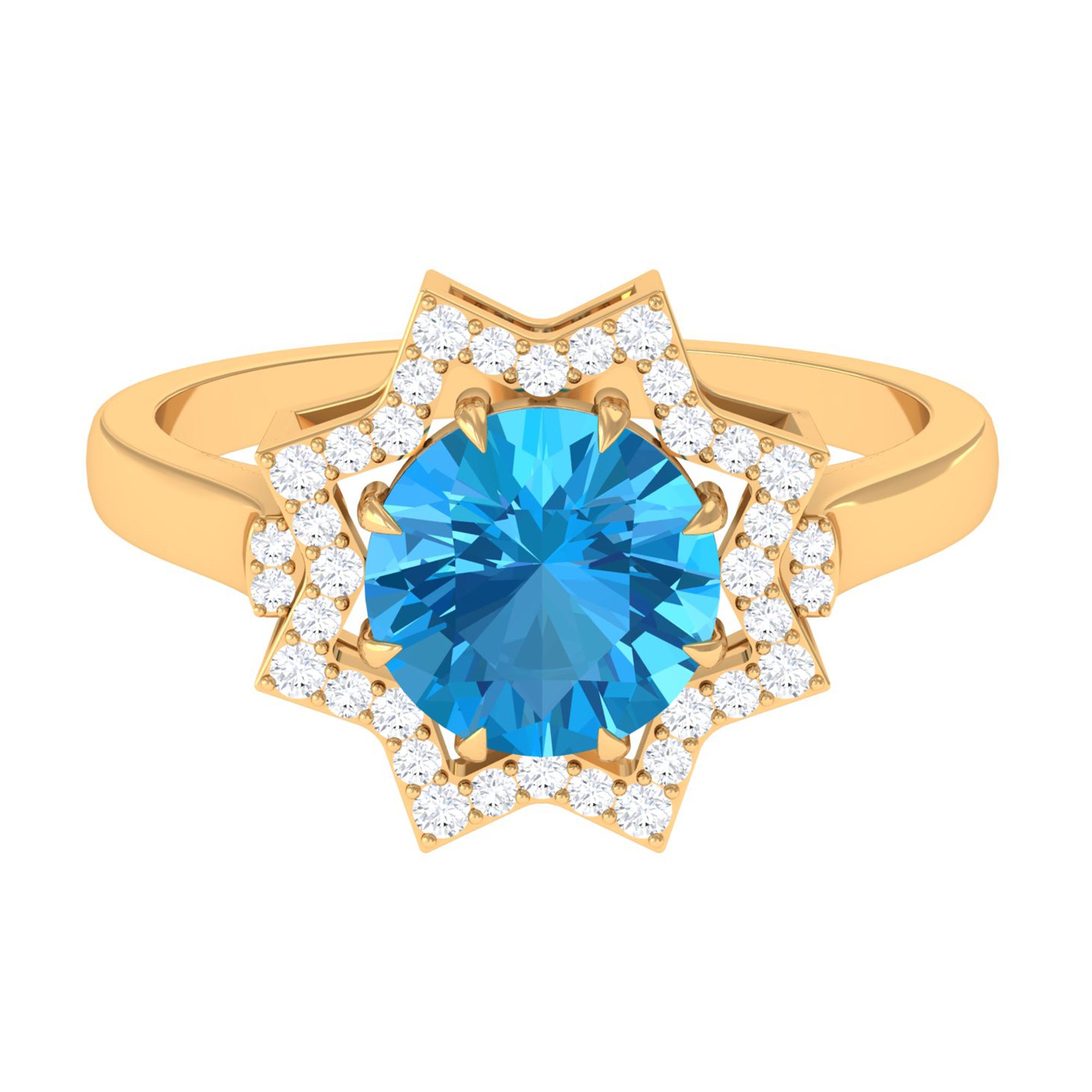 Swiss Blue Topaz Star Shape Engagement Ring with Diamond Swiss Blue Topaz - ( AAA ) - Quality - Rosec Jewels