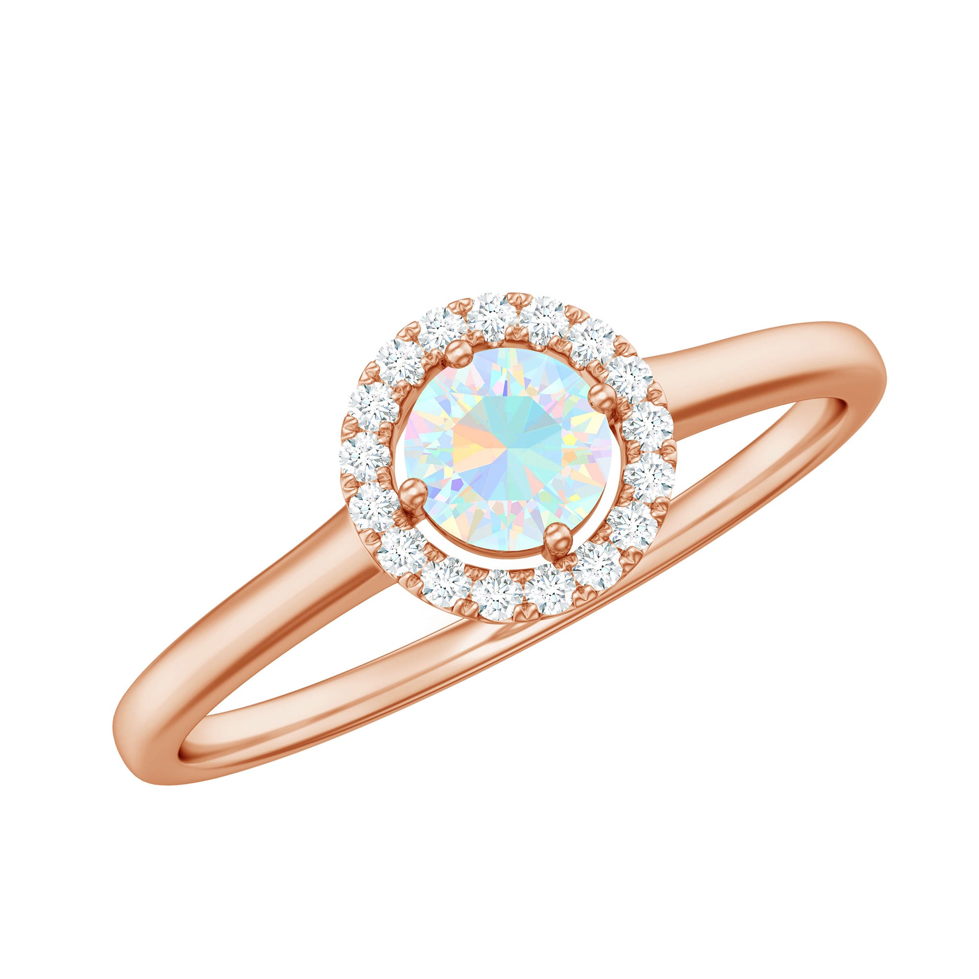 Ethiopian Opal Promise Ring with Diamond Halo Ethiopian Opal - ( AAA ) - Quality - Rosec Jewels