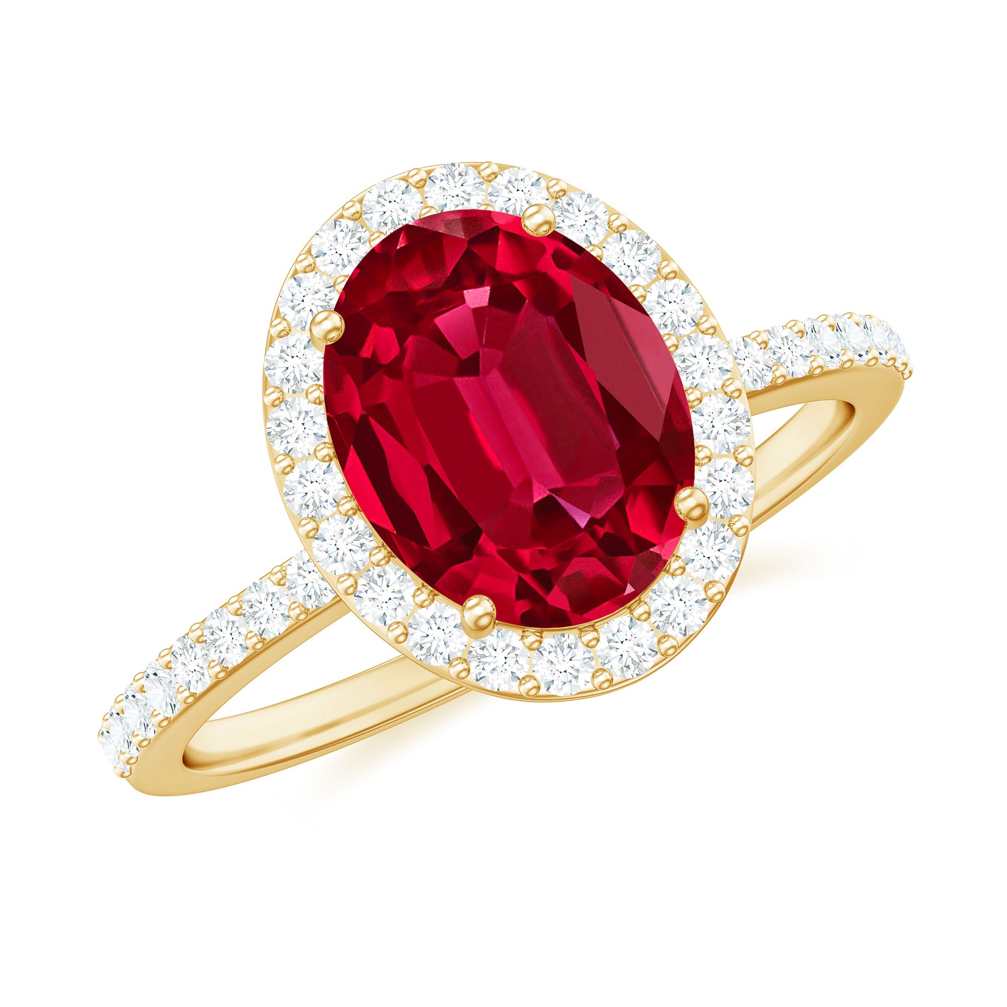 Certified Lab Grown Ruby Oval Engagement Ring With Moissanite Halo Lab Created Ruby - ( AAAA ) - Quality - Rosec Jewels