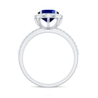 Oval Cut Created Blue Sapphire and Diamond Halo Engagement Ring Lab Created Blue Sapphire - ( AAAA ) - Quality - Rosec Jewels