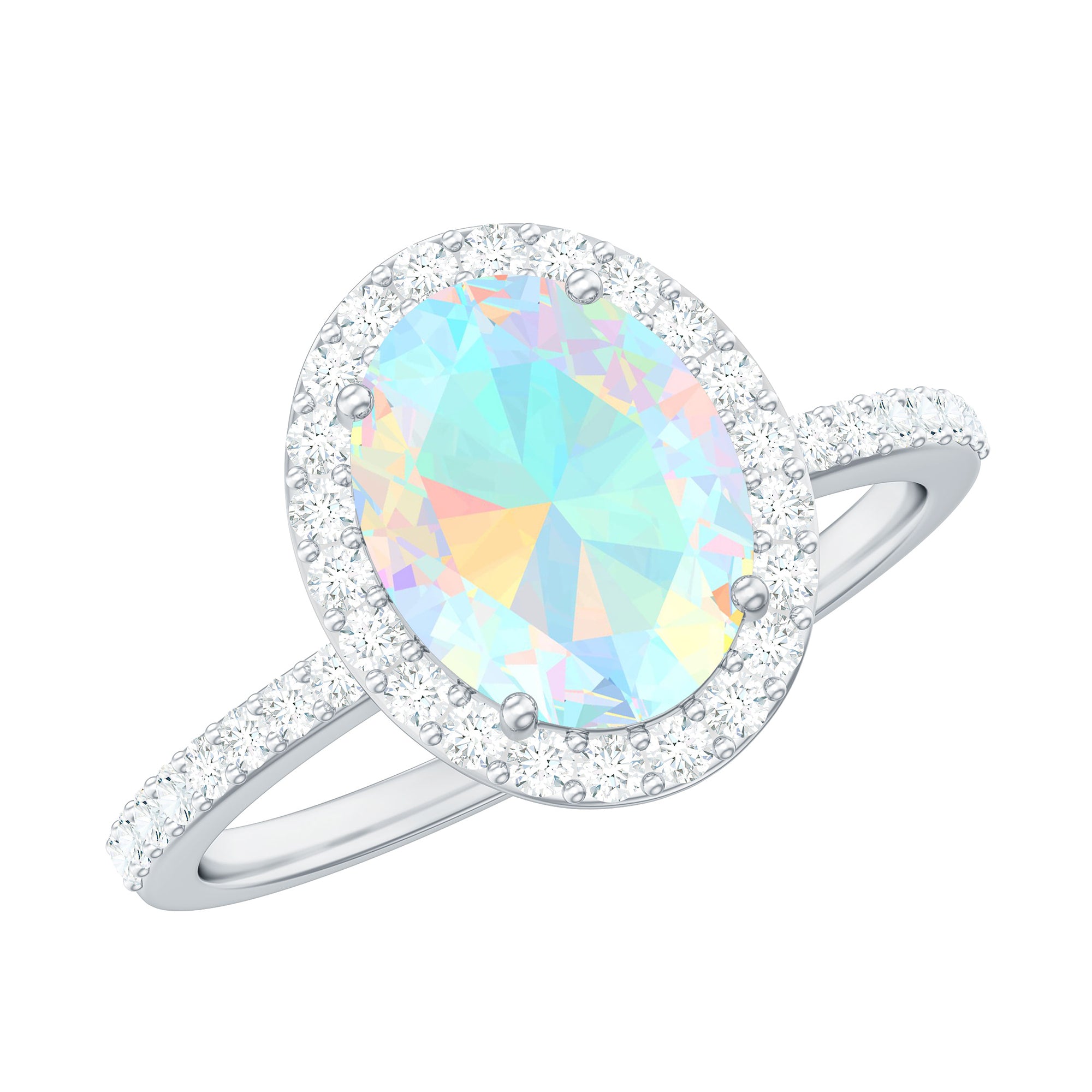 Oval Ethiopian Opal and Diamond Classic Halo Engagement Ring Ethiopian Opal - ( AAA ) - Quality - Rosec Jewels