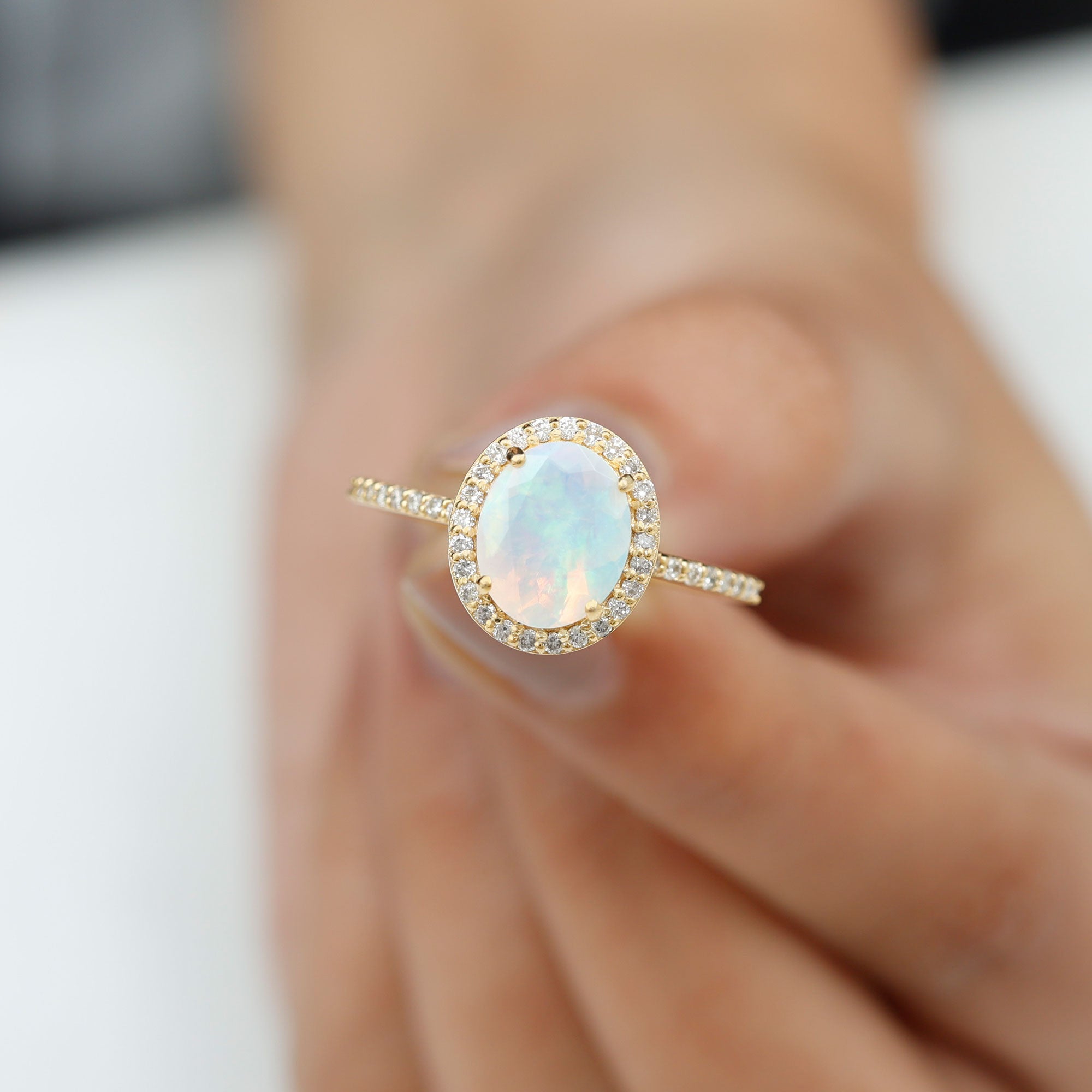 Oval Ethiopian Opal and Diamond Classic Halo Engagement Ring Ethiopian Opal - ( AAA ) - Quality - Rosec Jewels