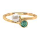 Green Sapphire and Freshwater Pearl 2 Stone Ring in Gold Freshwater Pearl - ( AAA ) - Quality - Rosec Jewels