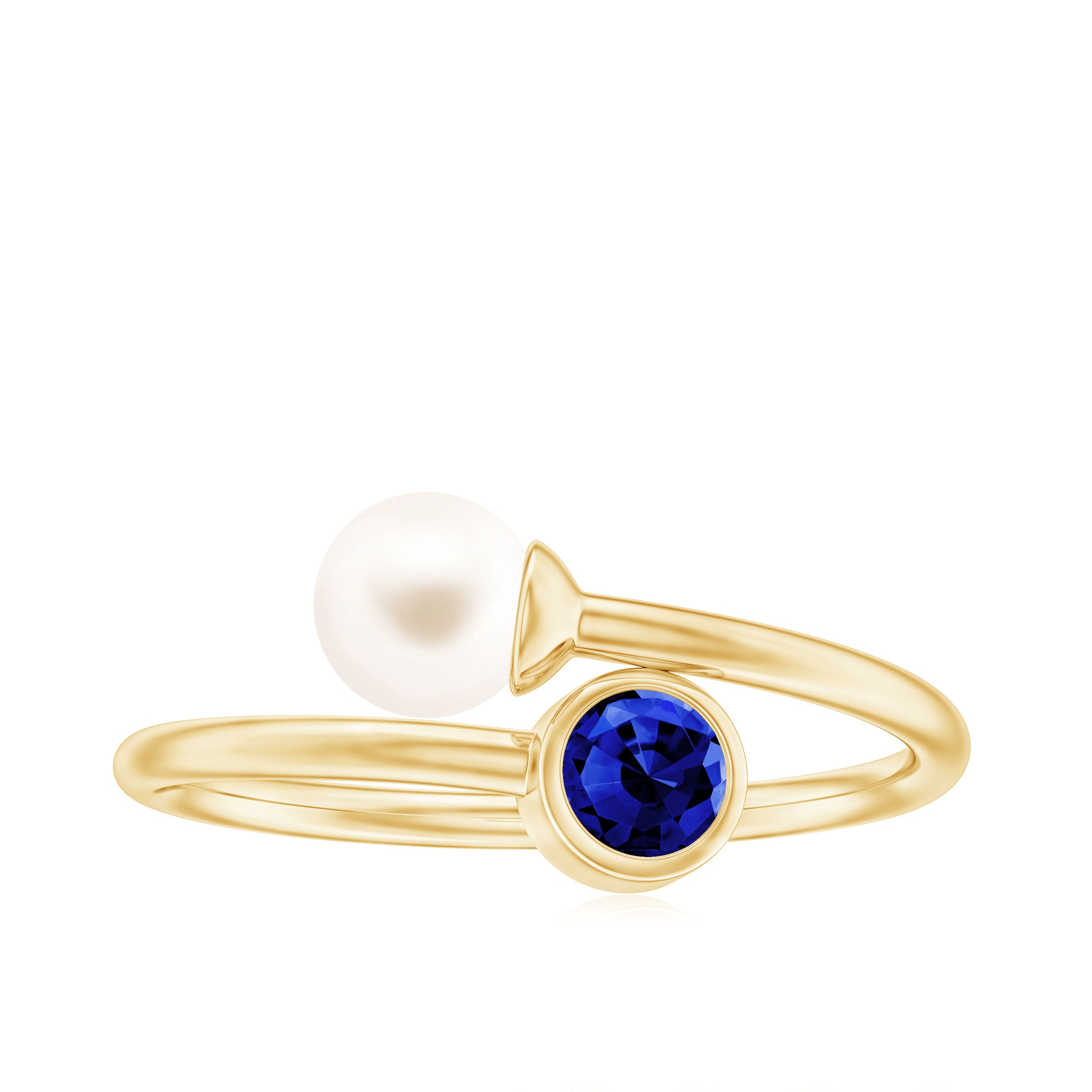 Lab Created Blue Sapphire and Pearl Toi Et Moi Ring Freshwater Pearl - ( AAA ) - Quality - Rosec Jewels