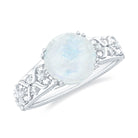 Vintage Style Flower Engagement Ring with Moonstone and Diamond Moonstone - ( AAA ) - Quality - Rosec Jewels
