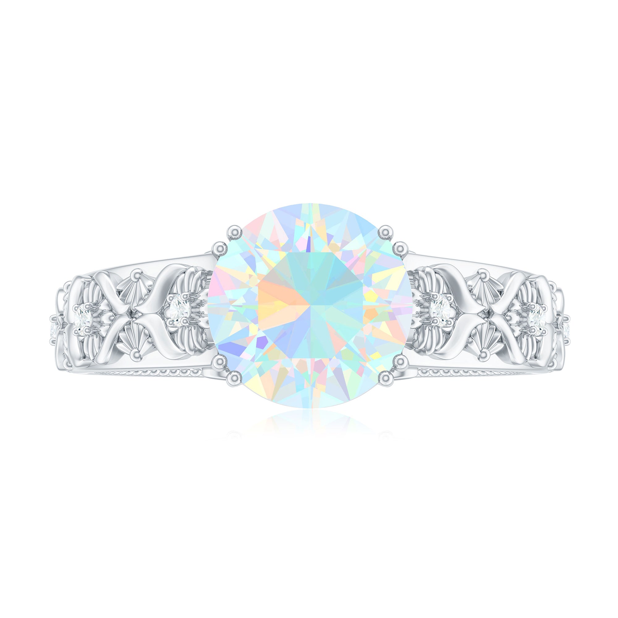 2 CT Ethiopian Opal Flower Solitaire Ring with Diamond Ethiopian Opal - ( AAA ) - Quality - Rosec Jewels