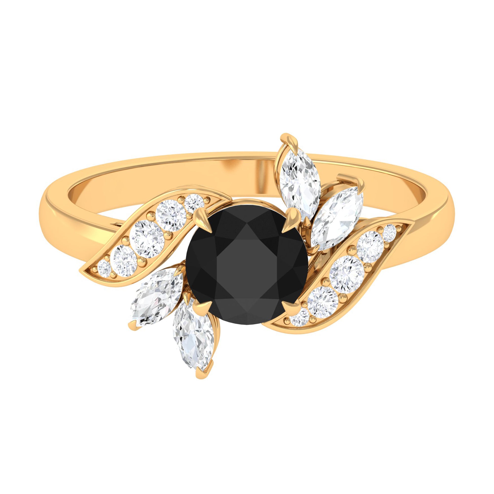 2 CT Black Spinel Flower Engagement Ring with Diamond Black Spinel - ( AAA ) - Quality - Rosec Jewels