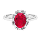 Vintage Inspired Created Ruby Engagement Ring with Diamond Lab Created Ruby - ( AAAA ) - Quality - Rosec Jewels