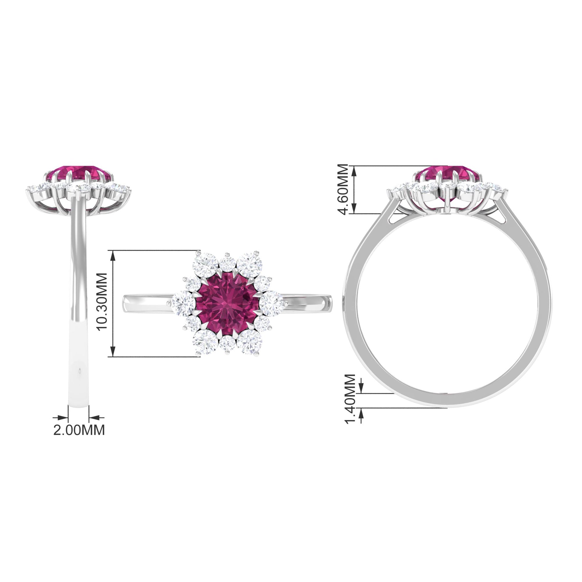 2 CT Pink Tourmaline and Diamond Halo Engagement Ring Pink Tourmaline - ( AAA ) - Quality - Rosec Jewels