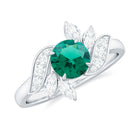 1.25 CT Round Lab Created Emerald Flower Engagement Ring with Diamond Lab Created Emerald - ( AAAA ) - Quality - Rosec Jewels