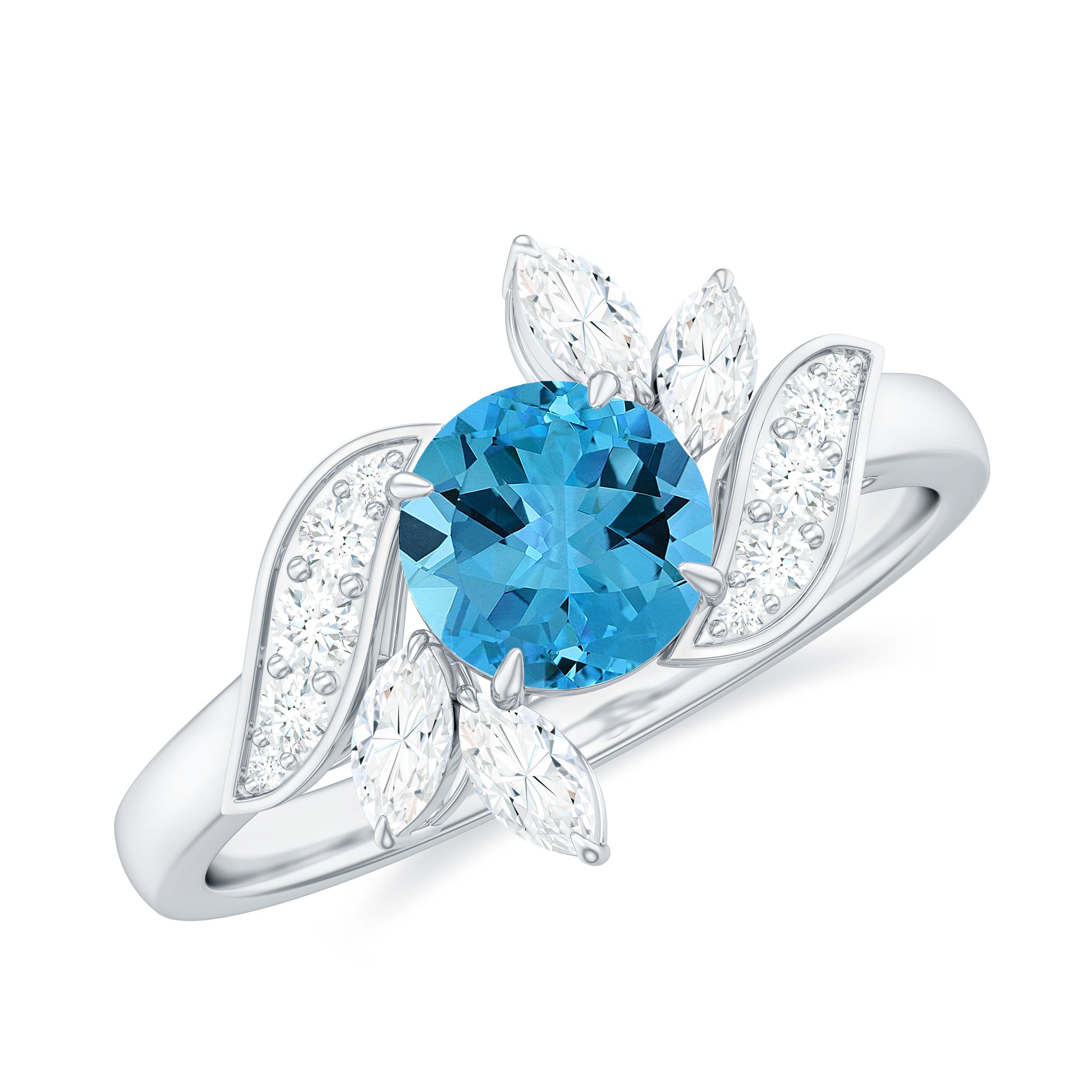 1.5 CT Swiss Blue Topaz Flower Engagement Ring with Diamond Swiss Blue Topaz - ( AAA ) - Quality - Rosec Jewels