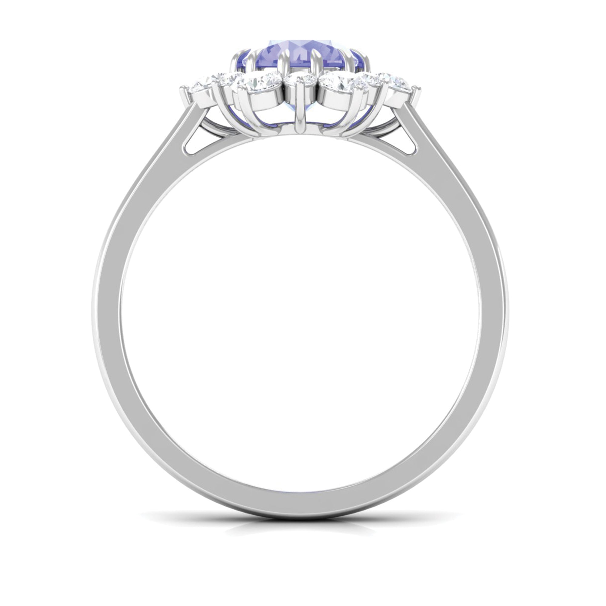 Round Tanzanite Classic Halo Engagement Ring with Diamond Tanzanite - ( AAA ) - Quality - Rosec Jewels