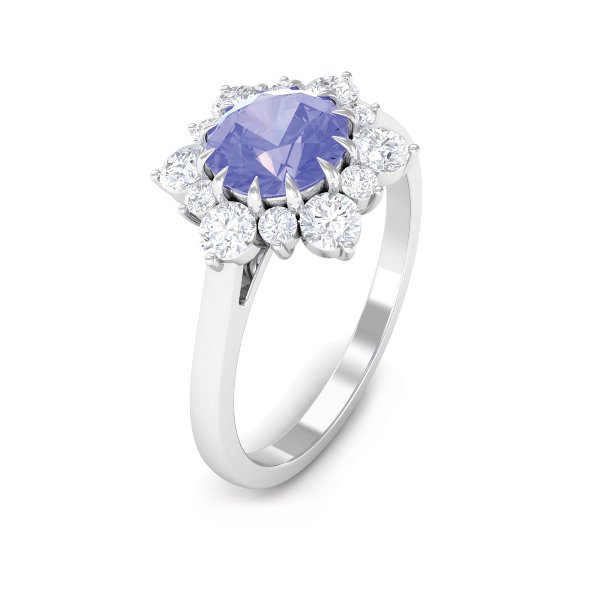 Round Tanzanite Classic Halo Engagement Ring with Diamond Tanzanite - ( AAA ) - Quality - Rosec Jewels