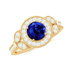 Vintage Inspired Created Blue Sapphire and Diamond Engagement Ring Lab Created Blue Sapphire - ( AAAA ) - Quality - Rosec Jewels