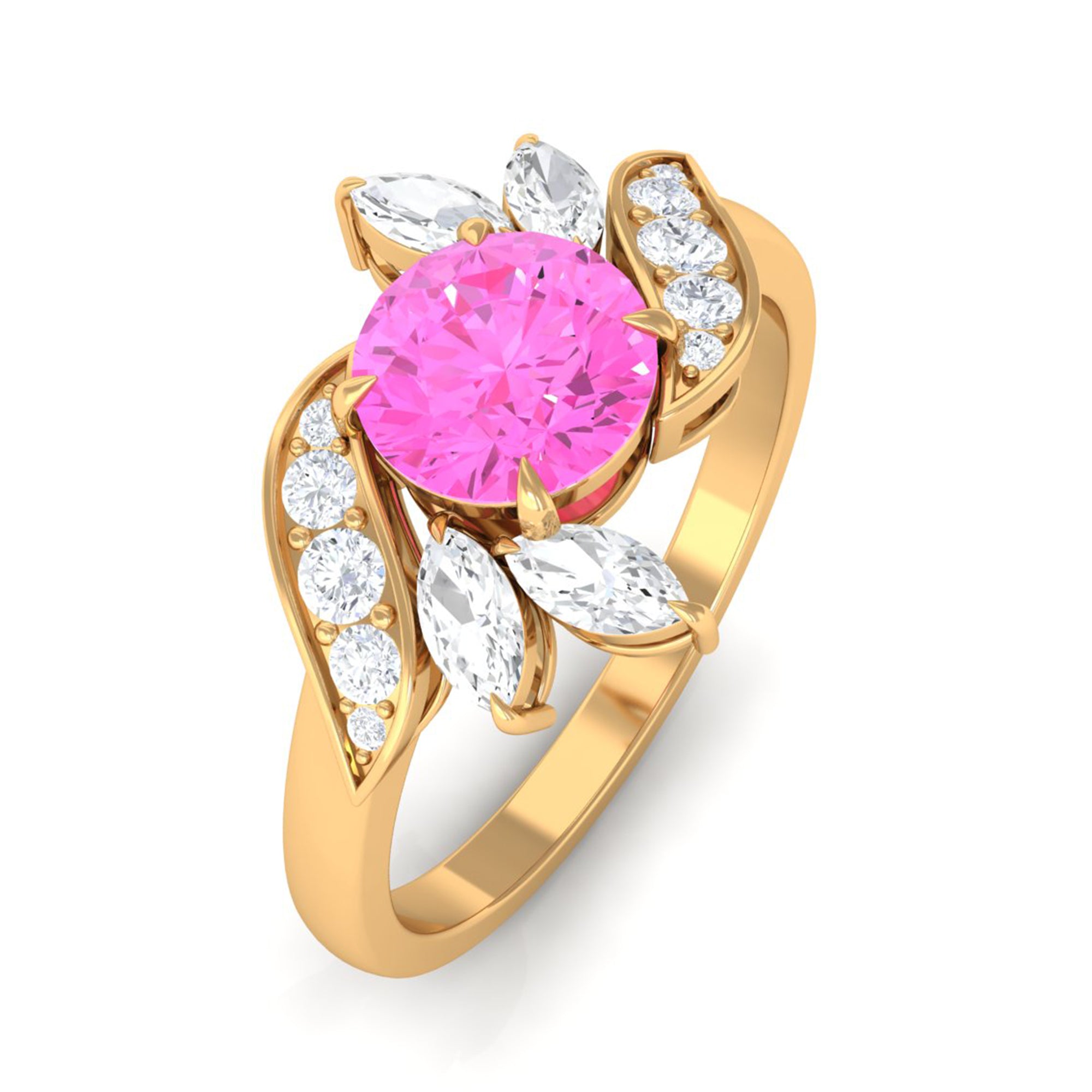 1.5 CT Pink Sapphire Flower Engagement Ring with Diamond Pink Sapphire - ( AAA ) - Quality - Rosec Jewels