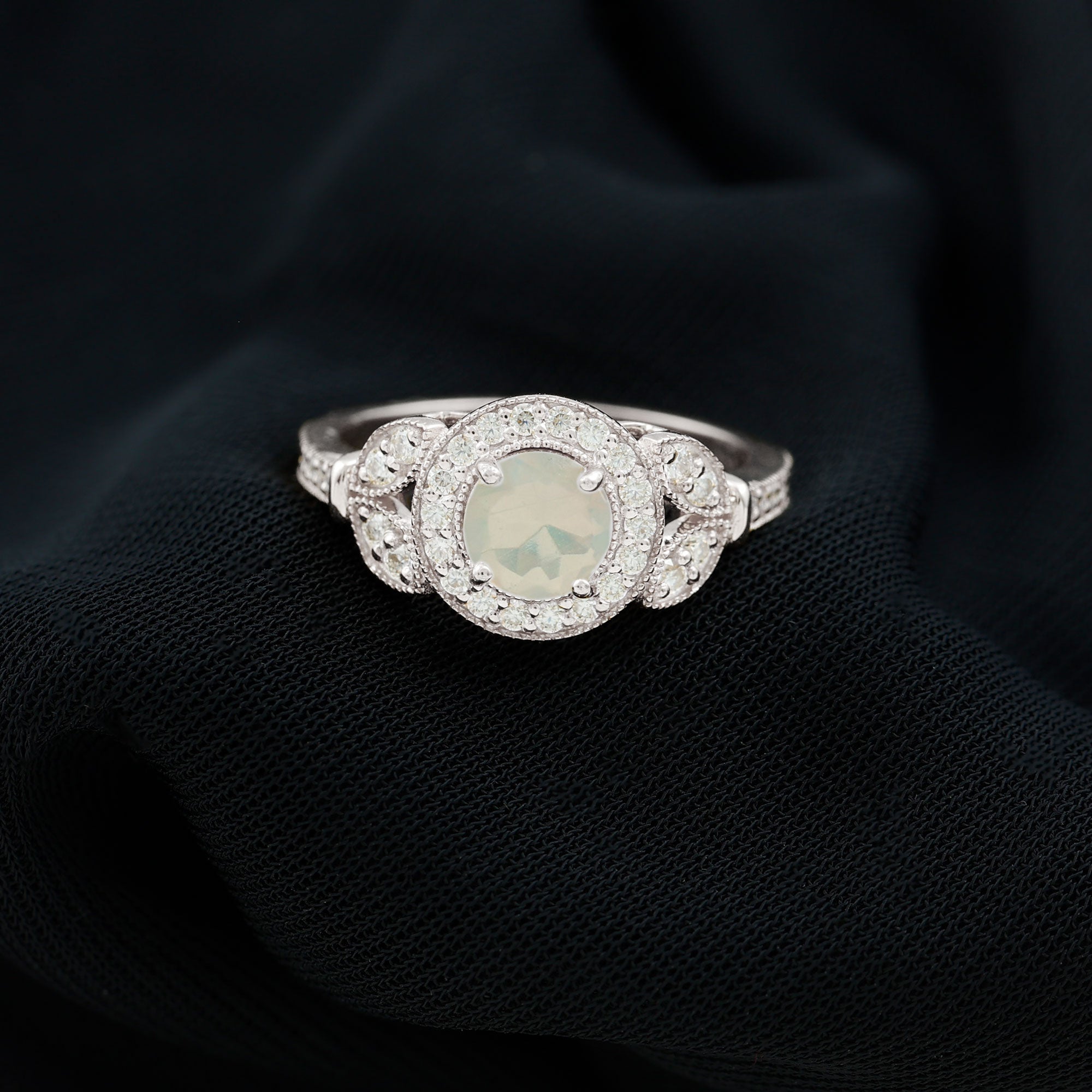 1.5 CT Ethiopian Opal Vintage Engagement Ring with Diamond Ethiopian Opal - ( AAA ) - Quality - Rosec Jewels