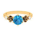 Solitaire Swiss Blue Topaz Flower Ring with Diamond Swiss Blue Topaz - ( AAA ) - Quality - Rosec Jewels