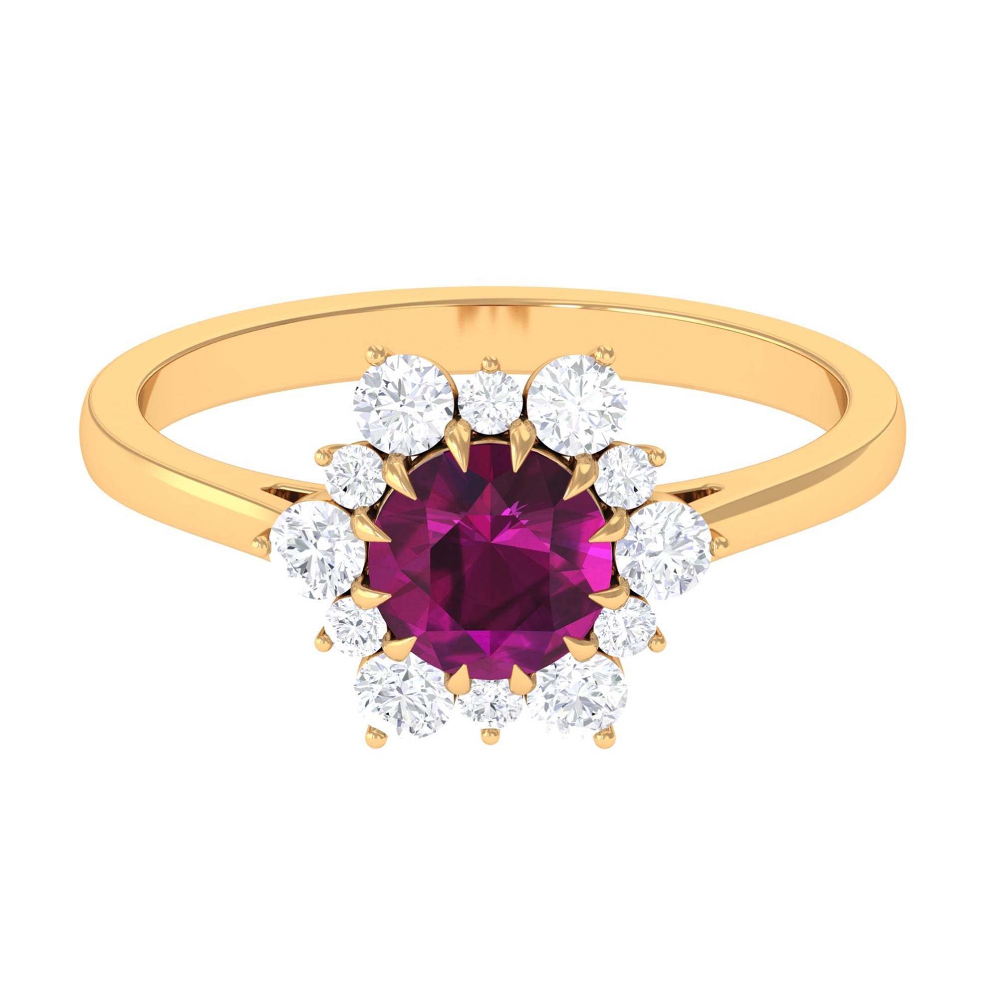 1.75 CT Classic Rhodolite Engagement Ring with Diamond Halo Rhodolite - ( AAA ) - Quality - Rosec Jewels