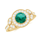 Vintage Inspired Created Emerald and Diamond Engagement Ring Lab Created Emerald - ( AAAA ) - Quality - Rosec Jewels