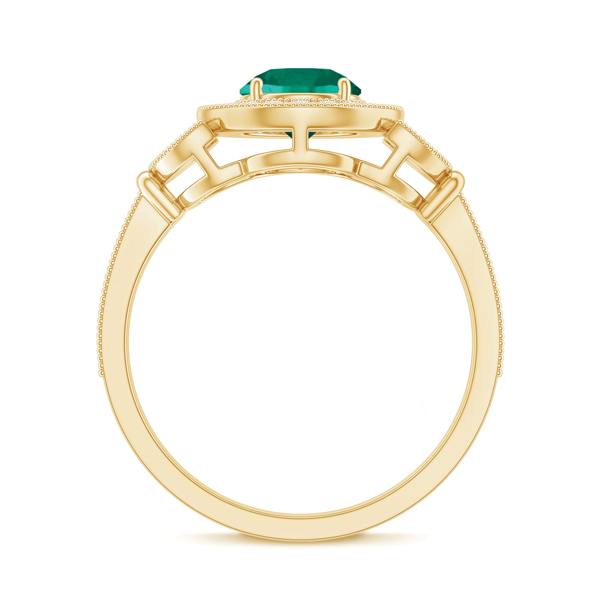 Vintage Inspired Created Emerald and Diamond Engagement Ring Lab Created Emerald - ( AAAA ) - Quality - Rosec Jewels