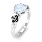 Claw Set Solitaire Moonstone Flower Ring with Diamond Moonstone - ( AAA ) - Quality - Rosec Jewels