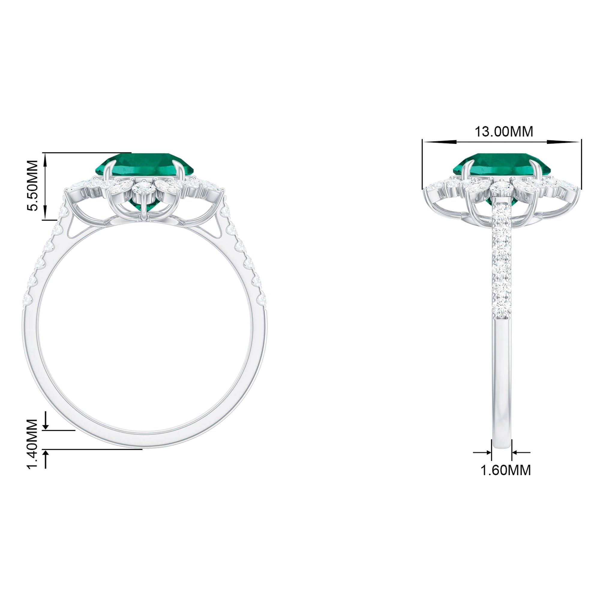 Lab-Created Emerald Cocktail Ring with Moissanite Floral Halo Lab Created Emerald - ( AAAA ) - Quality - Rosec Jewels