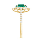 Lab-Created Emerald Cocktail Ring with Moissanite Floral Halo Lab Created Emerald - ( AAAA ) - Quality - Rosec Jewels