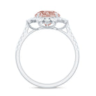 Round Morganite Statement Engagement Ring with Moissanite Floral Halo Morganite - ( AAA ) - Quality - Rosec Jewels