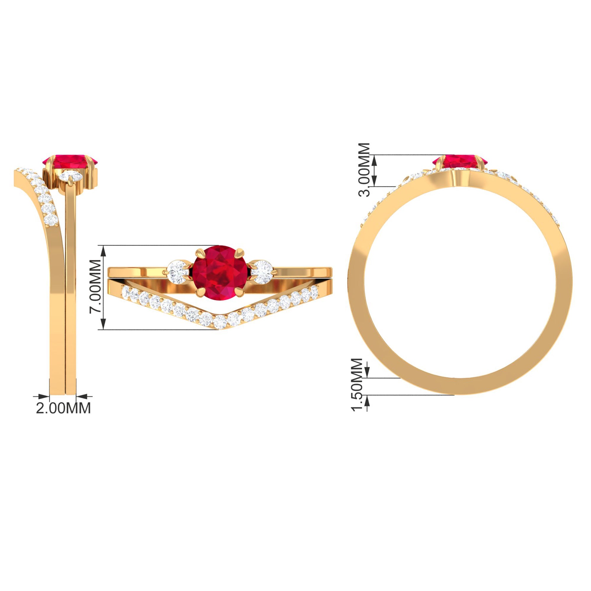 Lab-Created Ruby and Diamond Enhancer Ring Set Lab Created Ruby - ( AAAA ) - Quality - Rosec Jewels