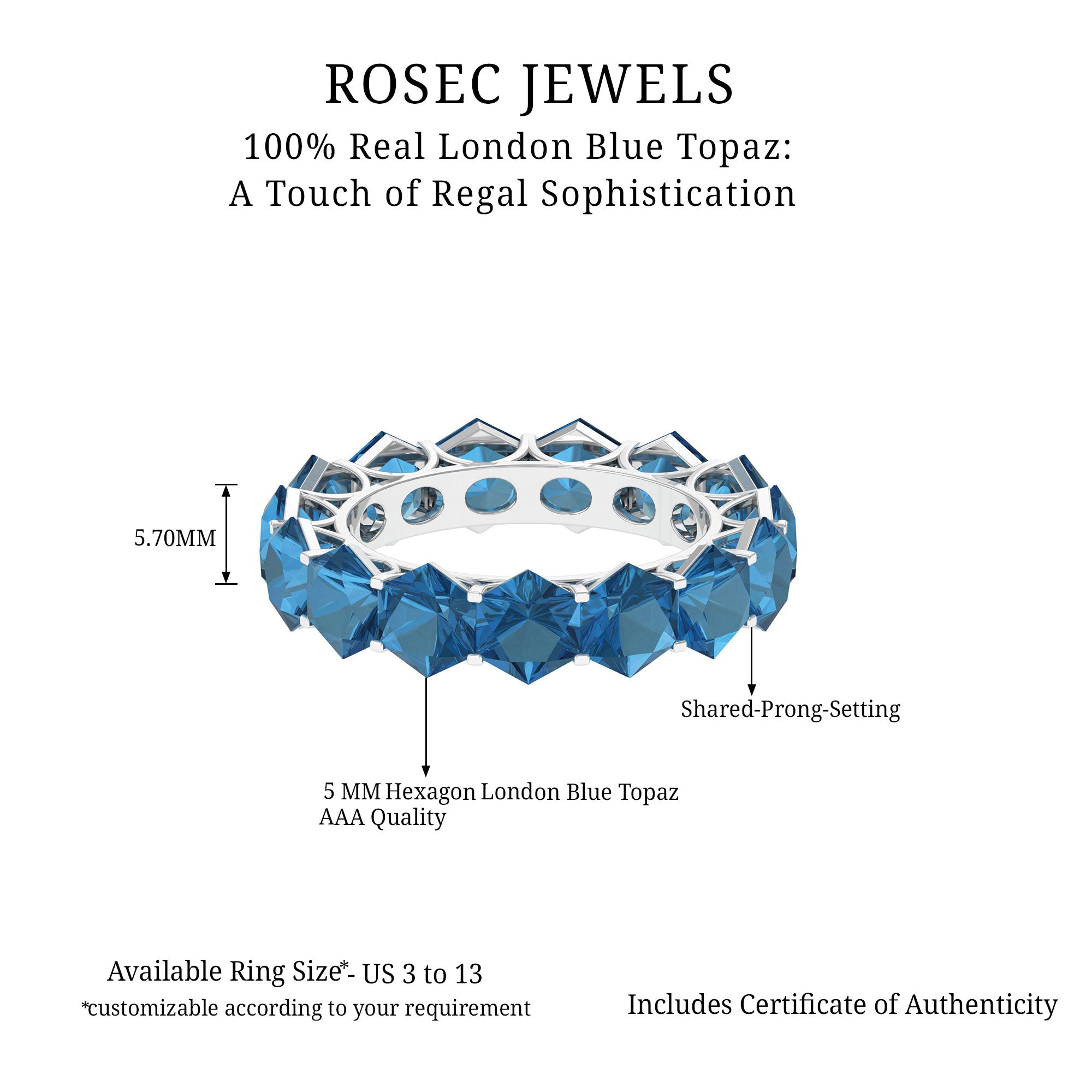 Hexagon Cut London Blue Topaz Eternity Ring London Blue Topaz - ( AAA ) - Quality - Rosec Jewels