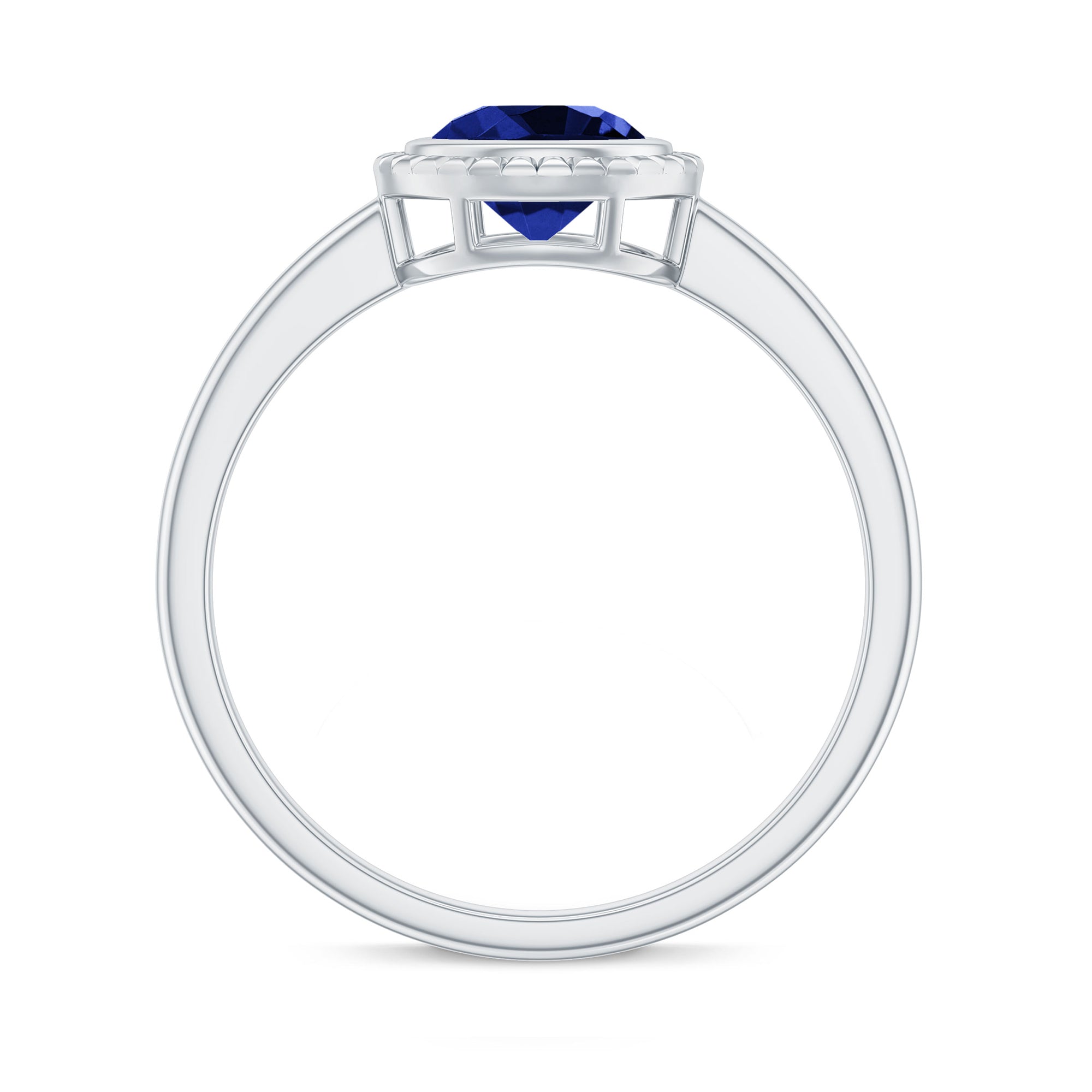 Round Lab-Created Blue Sapphire Solitaire Gold Ring in Bezel Setting Lab Created Blue Sapphire - ( AAAA ) - Quality - Rosec Jewels