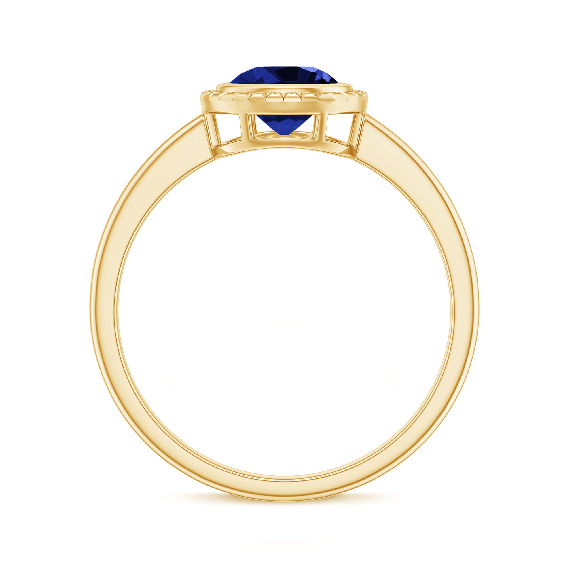 Round Lab-Created Blue Sapphire Solitaire Gold Ring in Bezel Setting Lab Created Blue Sapphire - ( AAAA ) - Quality - Rosec Jewels