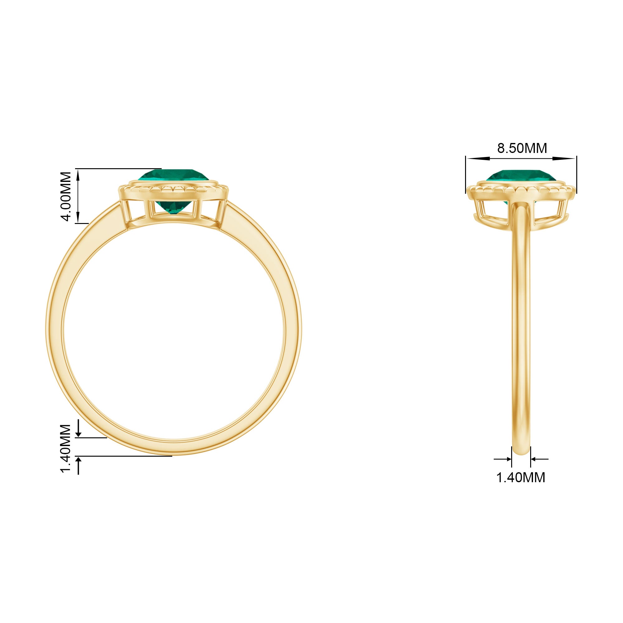 Round Lab-Created Emerald Solitaire Gold Ring in Bezel Setting Lab Created Emerald - ( AAAA ) - Quality - Rosec Jewels