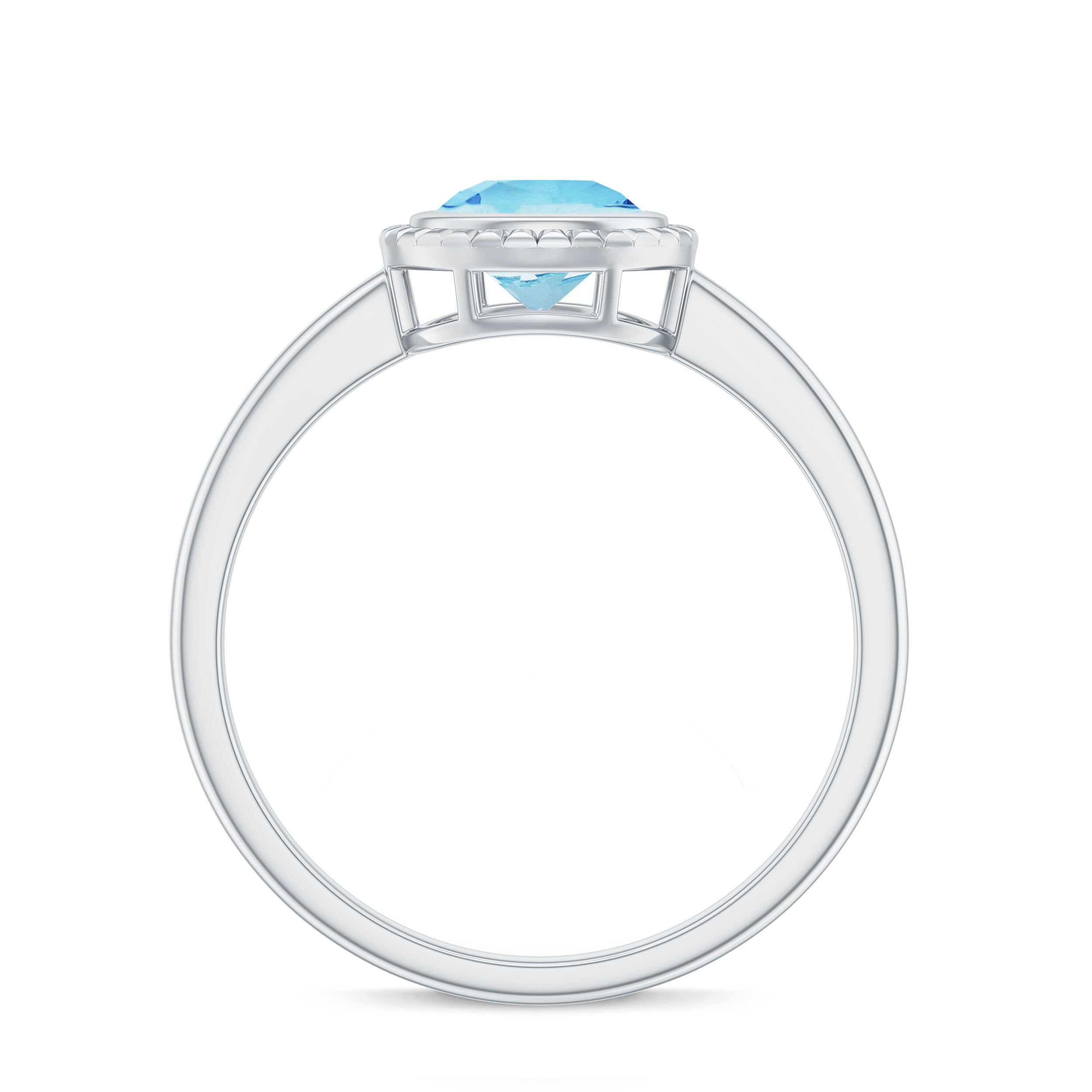 Bezel Set Round Aquamarine Solitaire Promise Ring Aquamarine - ( AAA ) - Quality - Rosec Jewels